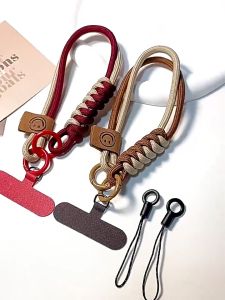 British Style Contrast Color Wristband Braided Cotton Rope Mobile Phone Lanyard Short Portable Pendant COD