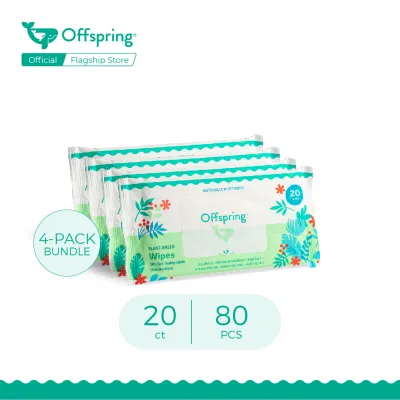 Offspring Biodegradable Plant-Based Baby Wipes 20 ct (4 Packs) [80Pcs]