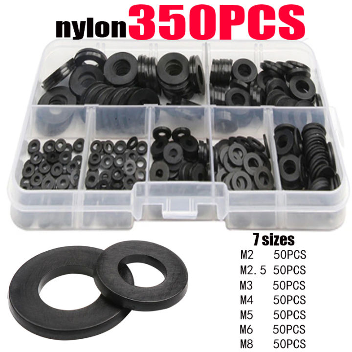 350pcs M2 M2.5 M3 M4 M5 M6 M8 Nylon Washers Plastic Insulation Spacers ...