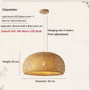 THAILUCKY โคมระย้าไม้ไผ่ทอมือ  โคมไฟแขวน วัสดุไม้ไผ่ สีธรรมชาติ สไตล์ญี่ปุ่น สำหรับตกแต่งร้านอาหาร โรงแรม E27
