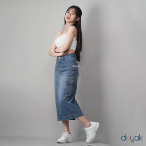 DISYAK - Rok Cargo Highwaist Midi Skirt Jeans Non Strecth Vintage Blue 8311-8411