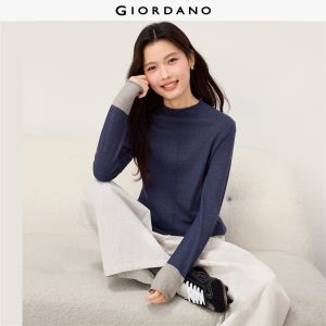 Giordano Beau Monde Women Pintuck mock neck contrast cuff sweater Free Shipping 13356642