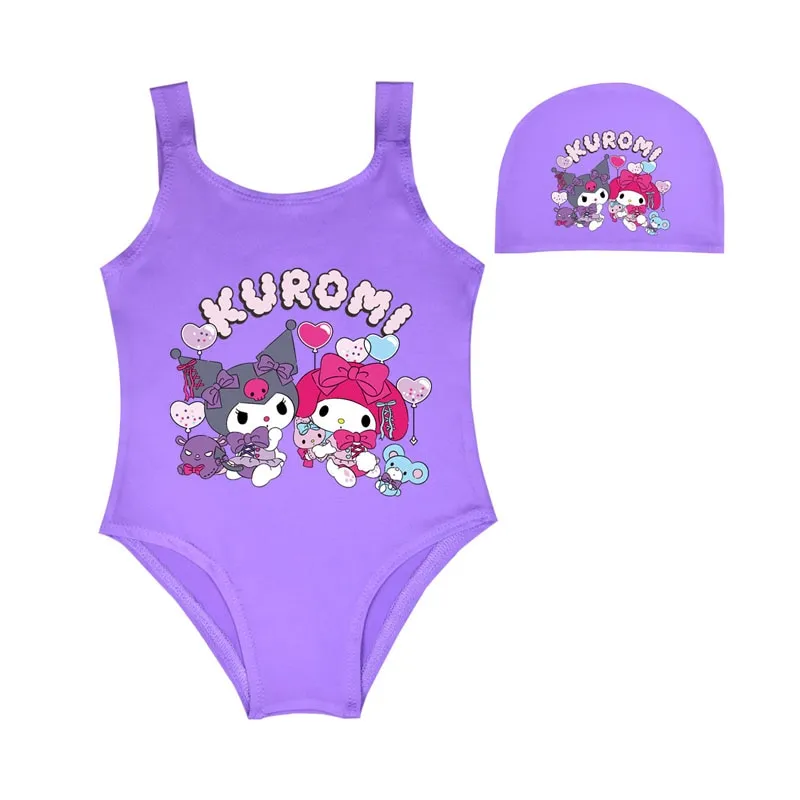 Kawaii Sanrioed Anime Kuromi Mymelody Girls Swimsuit One Piece Swimsuit  Summer Children Beach Wear Bathing Suit Push Up Swimwear