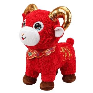 MAOMEI Mềm mại Búp bê hình cừu theo dấu hiệu cung hoàng đạo. Đỏ Dễ thương Quà tặng năm mới Đồ trang trí hình gối mang lại may mắn. Trung Quốc Linh vật Ram 2027 Lễ hội mùa xuân