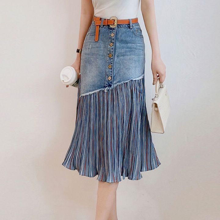 Ready Stock Plus Size S 5XL Women Fishtail Denim Skirt Spring Summer Autumn Fashion Elegant Casual Knee Length High Waist Slim Bodycon Package Hip Pencil Jean Midi Skirt Blue Lazada Singapore