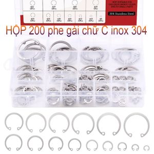 Hộp 200 Phe gài Inox 304 Phe chữ C thông dụng đủ các size trong 1 hộp từ phi 8-36mm