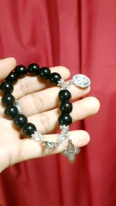 Maurica Pearl Black Rosary with 4Way Coss and St. Benedict Medal Bracelet 10mm Sizes