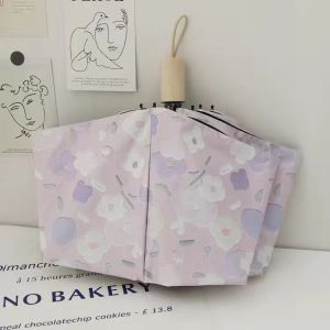 3 Fold Vinyl Automatic/manual Umbrella Purple Flower Oil Painting Umbrella Automatic Sunshade Umbrella Rainy and Sunny Umbrella