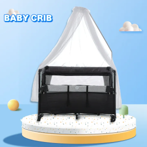 Foldable Baby Crib Play Yard Playpen Rocker Baby Crib with Diaper Changer and Music Hanging Toys Toddler Travel Play Yard