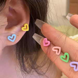 Hmeme 6Pcs Dopamine Thời Trang Bông Tai Đầy Màu Sắc Trái Tim Bông Tai Cho Phụ Nữ Cô Gái Ngọt Ngào Đa Năng Bông Tai Đồ Trang Sức Phụ Kiện Quà Tặng