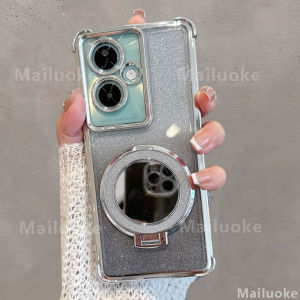 OPPO A79 5G Clear Jelly Shockproof Case with Camera Lens Protector Mirror Glitter Magnetic holder for cellphone Business Style Transparent All-inclusive Edge Anti-fall Soft Case