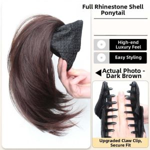 HUNIU Synthetic Shell Claw Clip Ponytail Wig with Grab Clip Elegant Short Wavy Layered Ponytail Sweet Fluffy Bowknot Pony Tail Hair Piece for Women