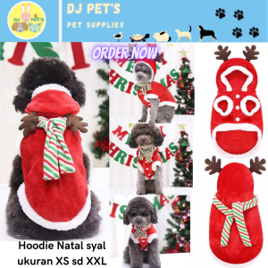 baju anjing dan baju kucing baju natal hoodie untuk hewan anabul model syal natal