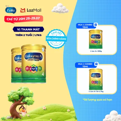[TỪ 20H 07/08-10/08 MUA LÀ CÓ QUÀ] Bộ 2 lon sữa bột Enfagrow A+ Neuropro 4 với DHA giúp phát triển não bộ cho trẻ từ 2-6 tuổi - 1.7kg/lon