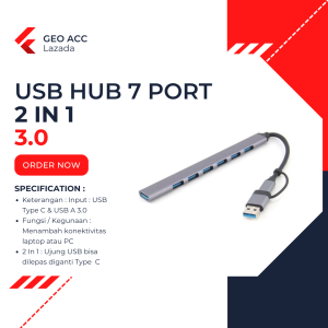USB Hub 7 Port 3.0 2 In 1 - USB Hub Type C 7 Colokan - USB Hub 3.0 Murah