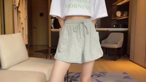 Wide-Leg Sports Shorts for Women Gray Casual Pants Summer High-Waisted Loose Slimming Outdoor Running Fashionable Sweatpants Trendy