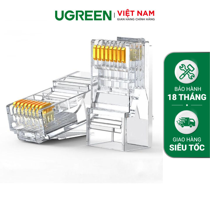 Đầu bấm mạng Cat6 UGREEN NW120 - Nhựa PC trong suốt chống gỉ, đầu kết ...