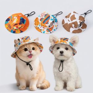 DISSENSION COLLOQUY59UY5 Breathable Cat Dog Sun Hat with Ear Holes Adjustable Drawstring Pet Cowboy Hat Unique UV Protection Pet Bucket Hat Pet Decor