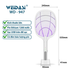 Vợt Muỗi kiêm Đèn Bắt Muỗi 2 trong 1 WD955 - Pin sạc cao cấp 1200 mah - Bảo hành 3th 1 đổi 1 - MIFAN