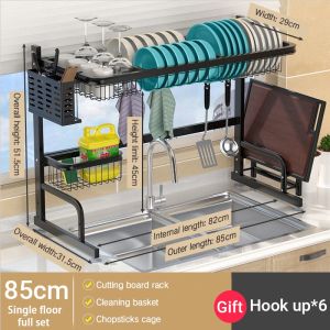 Stainless Steel Kitchen Organizer Rack Shelf Multi-Function Drain Rack Bowl And Chopstick Rack Kitchen Sink Counter Dish Rack Draining Shelf65/85cm Single and Double LayerNo Punching
