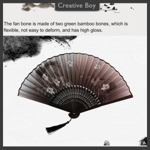 [Creative] Chinese Silk Folding Fan Wooden Shank Classical Dance Fan Home Decoration