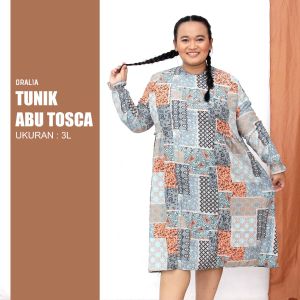Tunik rayon big size long jumbo abu tosca / atasan wanita big size / atasan tunik / tunik kerja / tunik motif