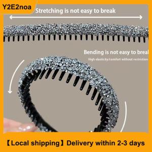 【Local shipping】 Non-slip Rhinestone Hair Hoops Bands Women Toothed Elastic Headbands For Women Shiny Luxury Hair Hoops