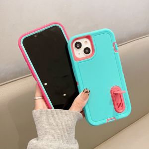 CrashStar 3 In 1 Full Cover Shockproof Phone Case With Stand For iPhone 16 15 14 13 12 11 Pro Max XS XR X 8 7 Plus + SE 2020 Thick Hard Phone Casing Contrasting Colors Fashion Phone Cover Shell Top Seller