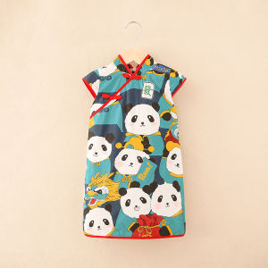 Children Clothes Baby Dress Girl Cheongsam Traditional Chinese Garments Cute Short Sleeved Pure Cotton