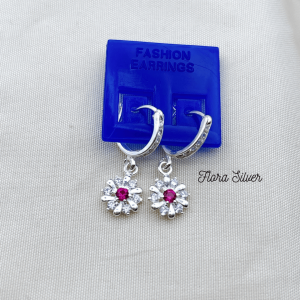 FLORA 0270B - Bông tai bạc ta hình hoa nhiều cánh đá màu hồng trắng dành cho bé gái