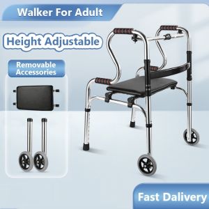 【Manila Stock&COD】Adult Walker With Wheels Adjustable Aid Walker Crutch Cane Stick Stainless Steel Foldable For Elderly Handicapped Medical Walker With Chair