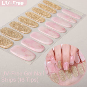 Radiant Shimmer Collection-Sparkling UV-Free Gel-Texture Nail Strips 16 Tips High-shine Glitters&Gold Foils No UV Lamp Required