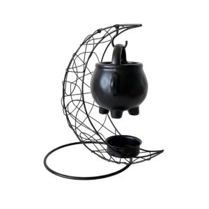 BEAUTYLASS Iron Moon Aromatherapy Stove with Ceramic Stove Decorative Essential Oil Burner Creative Tealight Holder Home Decor