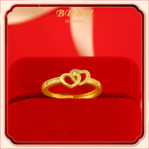 Womens Ring 916 Gold Frosted Double Heart Opening Adjustable Gift for Girlfriend 戒指