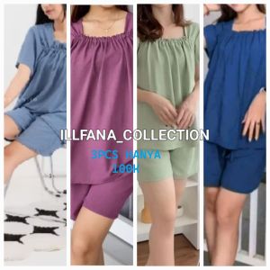 Setelan Loungewear Fuji Crinkle 3 Potong Warna Pastel