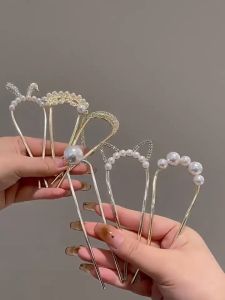 Penyepit Rambut U Elegant Pearl Hair Stick Vintage Hair Pin Bun Styling Updo Fork Clip Women Fashion