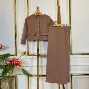 Set Blazer Crop & Rok Span scuba prem Wanita Polos