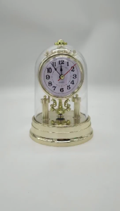 European Retro Table Clock Antique Round Quiet Alarm Clock Desk Clock with Clear Clock Cover for Bedroom Home Decors