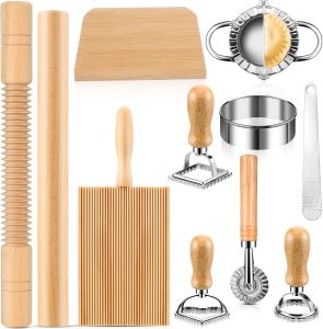 9 Pcs Gnocchi Pasta Making Tools kit - Gnocchi Board Pasta Cutter Ravioli Stamp Wood Threaded Pasta Roller Pin Set Noodle and Dumplings Maker Homemade Kitchen Gift for Pasta Lovers