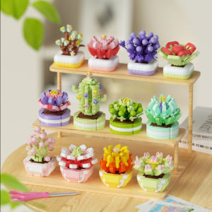 Succulent Potted Plant Building Block Bricks Toy Assembly Particle Children Development Education Collection Toys Puzzle Boys And Girls Birthday Gifts Kids toys