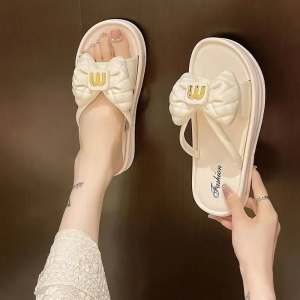LM Women Platform Slippers PVC Korean Bow Slip-on Summer Comfortable Sandals 1609