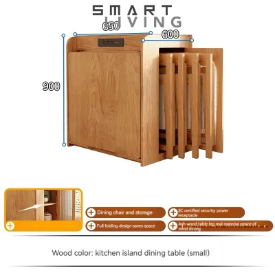 【Pre-order】Japanese Solid Wood Dining Table - Island Table - Integrated Household Small Unit - Expandable Rock Plate Dining Table - Multifunctional Folding Storage Bar