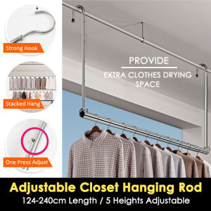 🇸🇬 Multifunction Telescopic Clothes Laundry Rail Rod / Adjustable Height & Length / Clothes Drying Rack / Adjustable Closet Hanging Rod / Extender Hanging Rod Closet Hanging Organizer