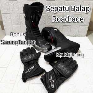 sepatu roadrace bonus sarung- sepatu balap BLACK - sepatu touring keren - sepatu harian - bots drag or cornering - not cross trail -sepatu bots safety terlaris enduro hard - sepatu harian keren - kualitas premium jahitan rapih - original produk negeri -