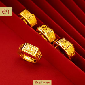 Everhoney Signet Ring Solid Polished 916 Gold Boss Rings for Men WomenIdeal Gift for Dad & Boyfriend
