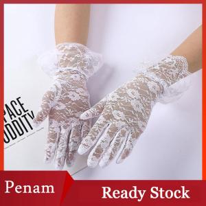 [PAM] Women Vintage Sheer Short Lace Gloves Bride Wedding Gloves Derby Tea Party Wrist Length Floral Gloves for Dinner Fancy Costume Accessories Gloves
