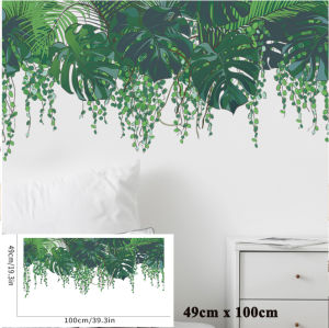 Tropical Green Leaf Wall Decals - Self-Adhesive Removable PVC Stickers for Bedroom Bathroom & Washroom Decor