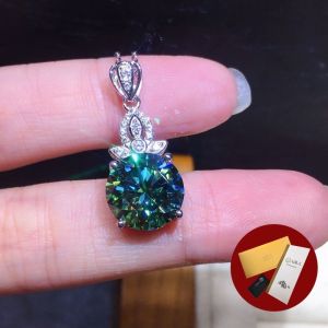 Diamcity (Free Gra Certificate) Kalung Liontin 3 Karat Moissanite Hijau Biru Baru