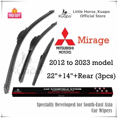 (Front+Rear 3pcs) Mitsubishi Mirage Wiper Blade Set for 2012 to 2023 model Mitsu MIRAG Hatchback/HB Car Window Wipers Bundle (banana type+original back) by Kuapo wifer