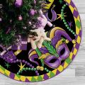 Mardi Gras Christmas Tree Skirt, 48 Inches Lace-up Fleur De Lis Mask New Orleans Carnival Tree Skirt, Love Heart Beads Masquerade Holiday Party Indoor Decoration Home Decor. 